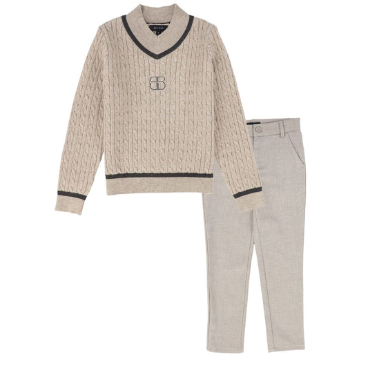 BAMBOO BEIGE CABLE-KNIT SWEATER SET