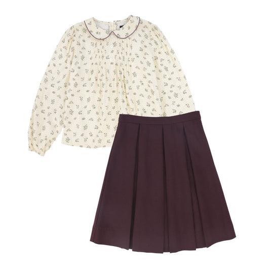 BAMBOO CREAM/BURGUNDY FLORAL BLOUSE SET