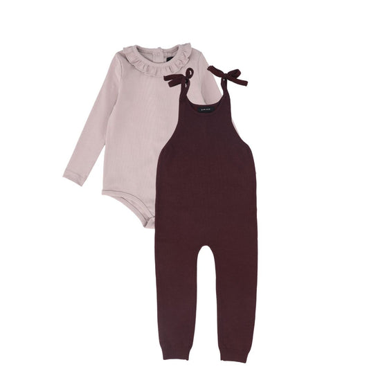 BAMBOO BURGUNDY SHOULDER BOW ROMPER SET