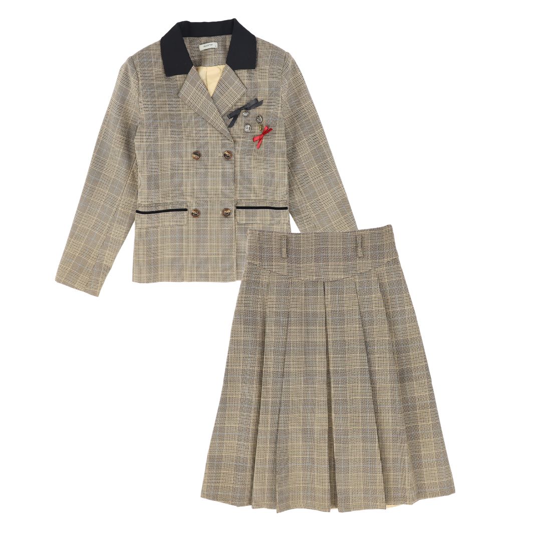 VALENTINA BROWN PLAID BLAZER SET