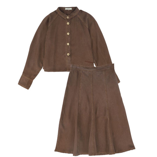VALENTINA BROWN DENIM CROP BLOUSE SET