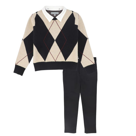 BACE COLLECTION BLACK ARGYLE SWEATER SET
