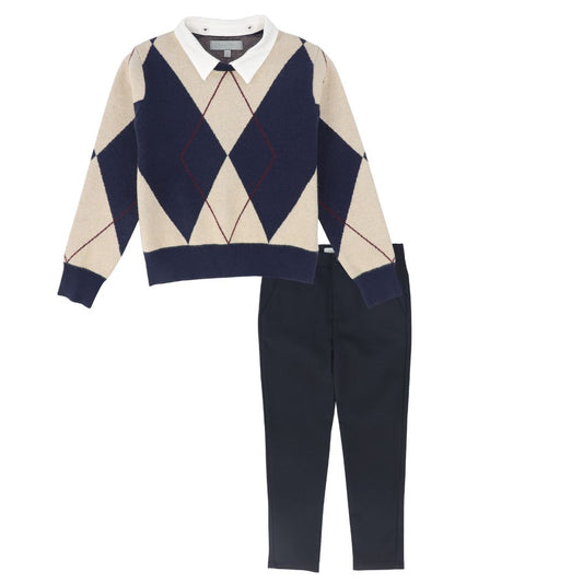 BACE COLLECTION NAVY ARGYLE SWEATER SET