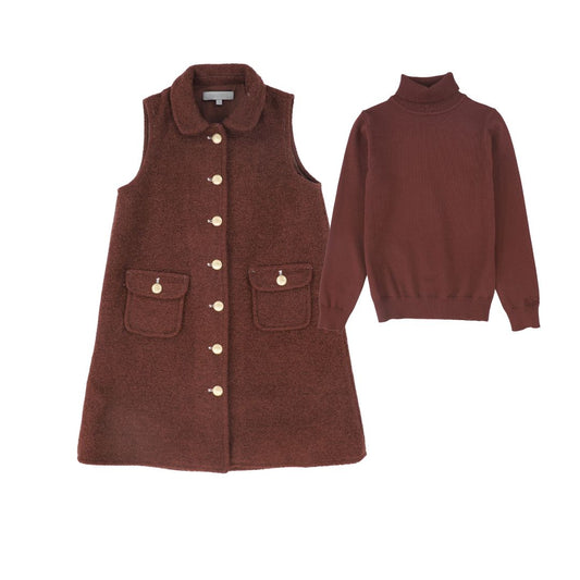 BACE COLLECTION BURGUNDY BOUCLE WOOL DRESS SET