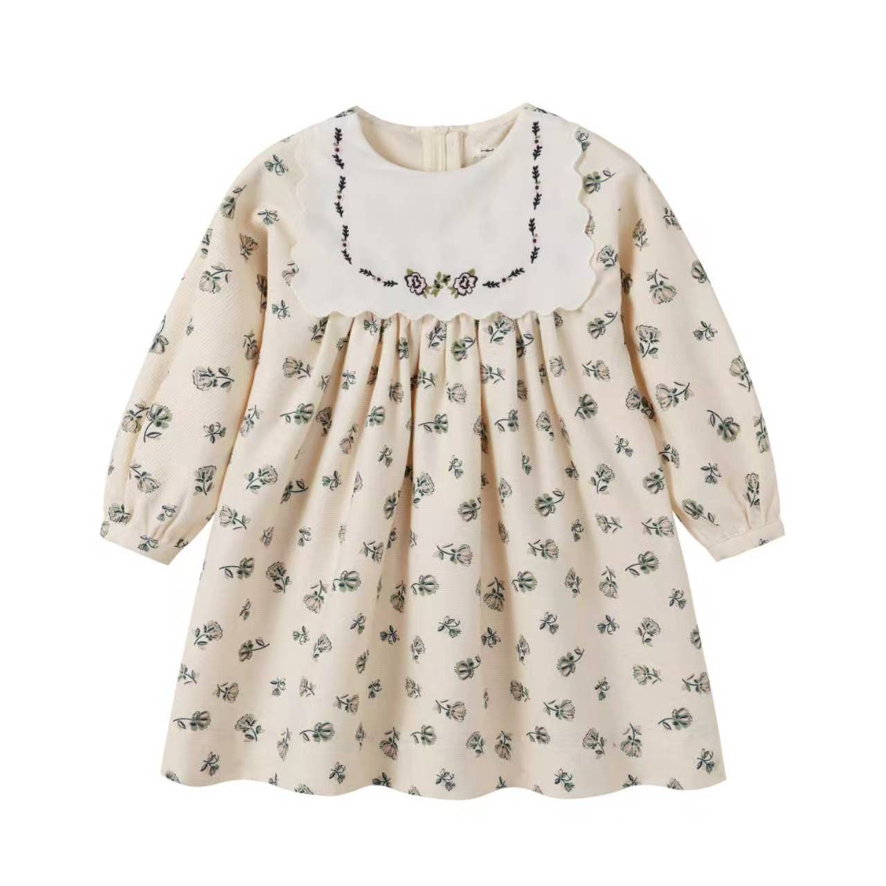NOUNELLE CREAM FLORAL CORDUROY BIB DRESS
