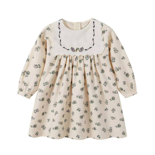 NOUNELLE CREAM FLORAL CORDUROY BIB DRESS