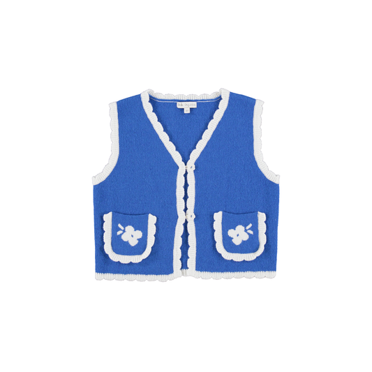BEBE ORGANIC ROYAL BLUE FLOWER TRIM KNIT VEST