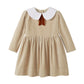 NOUNELLE TAN VELOUR PETER PAN COLLAR TIE DRESS