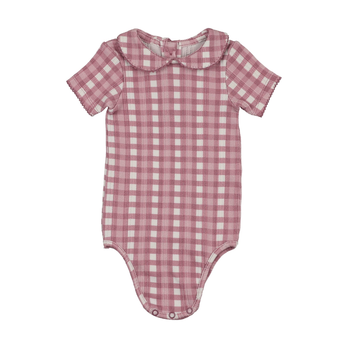 KIN & KIN MAUVE GINGHAM COLLAR ONESIE