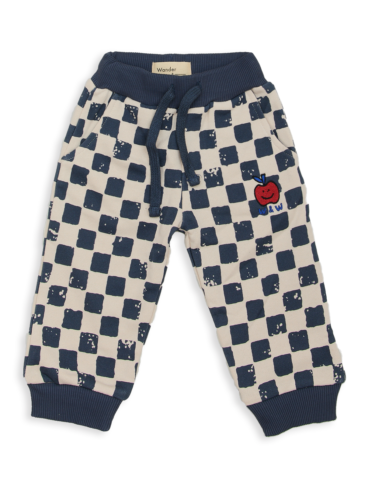 WANDER & WONDER NAVY/CREAM CHECKED SWEATPANTS