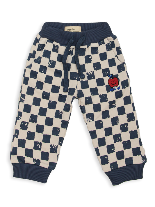 WANDER & WONDER NAVY/CREAM CHECKED SWEATPANTS