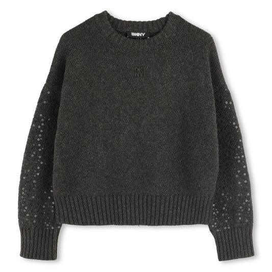 DKNY GREY SEQUIN SLEEVE SWEATER