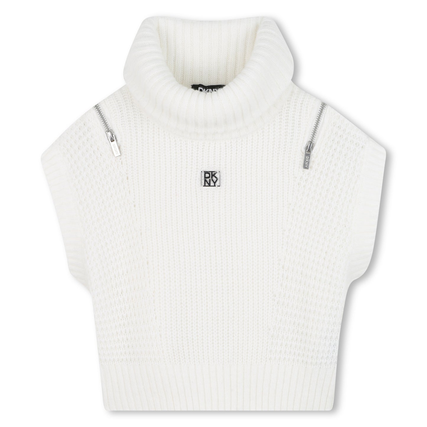 DKNY IVORY RIBBED TURTLENECK KNIT VEST