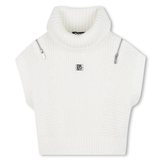 DKNY IVORY RIBBED TURTLENECK KNIT VEST
