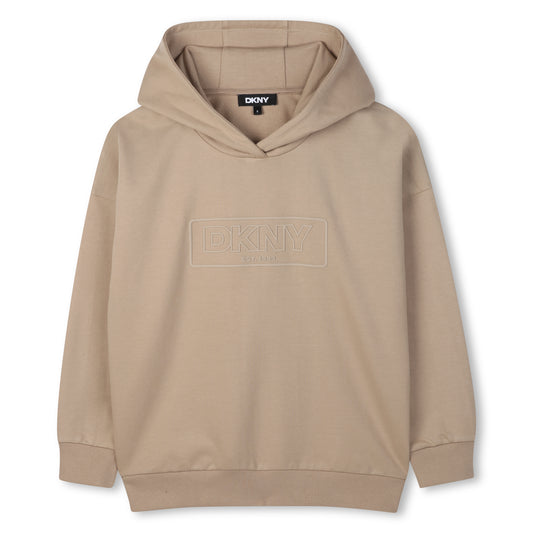 DKNY TAN LOGO PATCH HOODED SWEATSHIRT