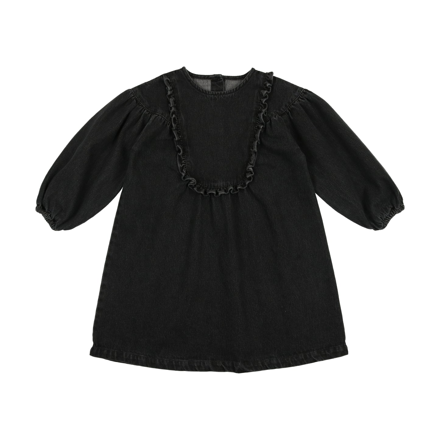 ANALOGIE BLACK DENIM RUFFLE TRIM DRESS