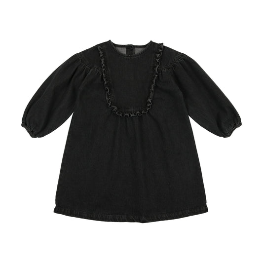 ANALOGIE BLACK DENIM RUFFLE TRIM DRESS