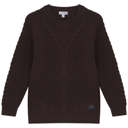 MANN CHOCOLATE BROWN BRAIDED KNIT SWEATER