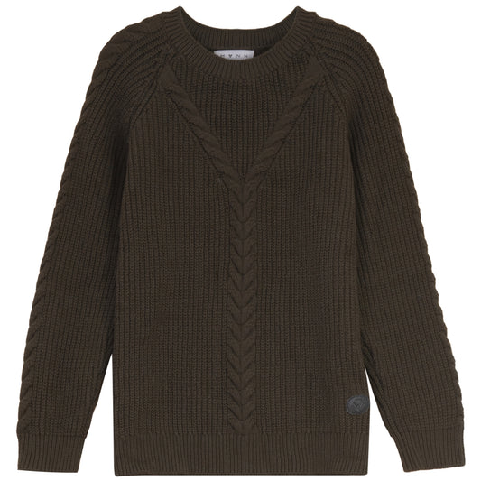 MANN OLIVE BRAIDED KNIT SWEATER