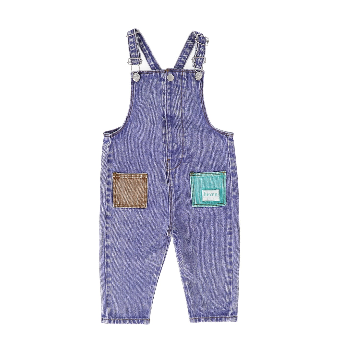 HEVEN CHILD DENIM/GREEN POCKET OVERALLS