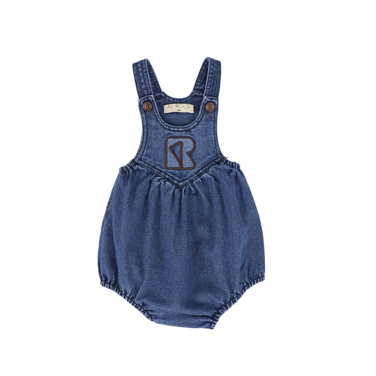 RETRO KID MID BLUE DENIM LOGO ROMPER