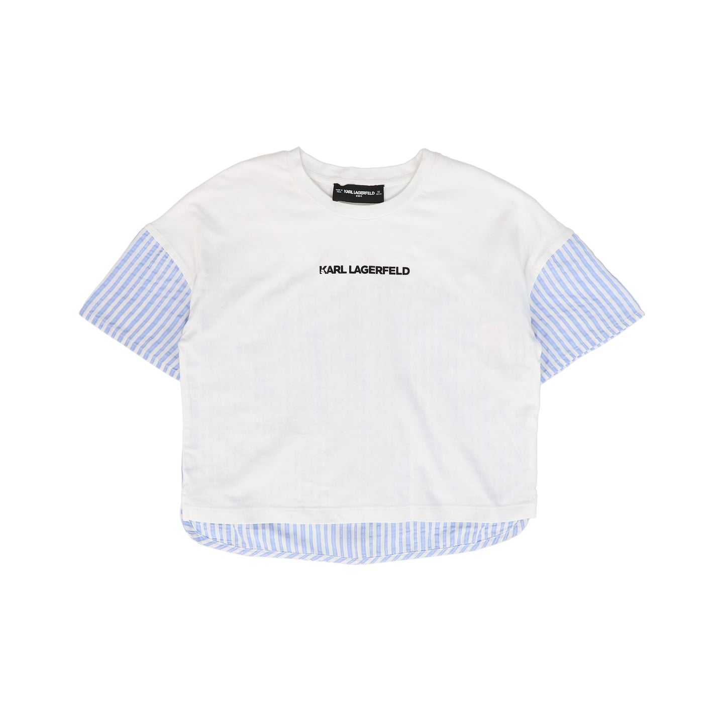 KARL LAGERFELD WHITE/BLUE STRIPED LOGO TSHIRT BLOUSE