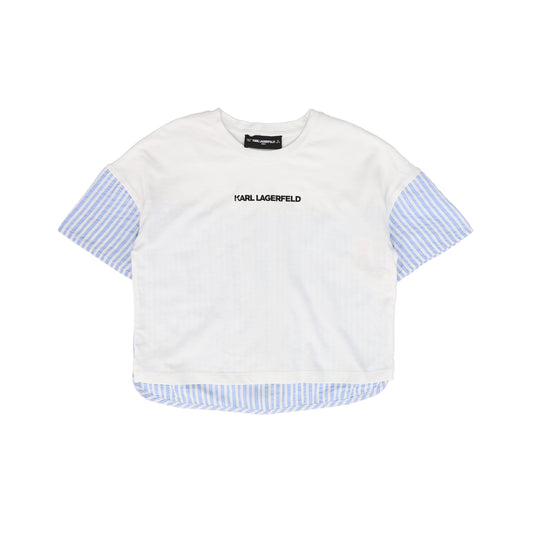 KARL LAGERFELD WHITE/BLUE STRIPED LOGO TSHIRT BLOUSE