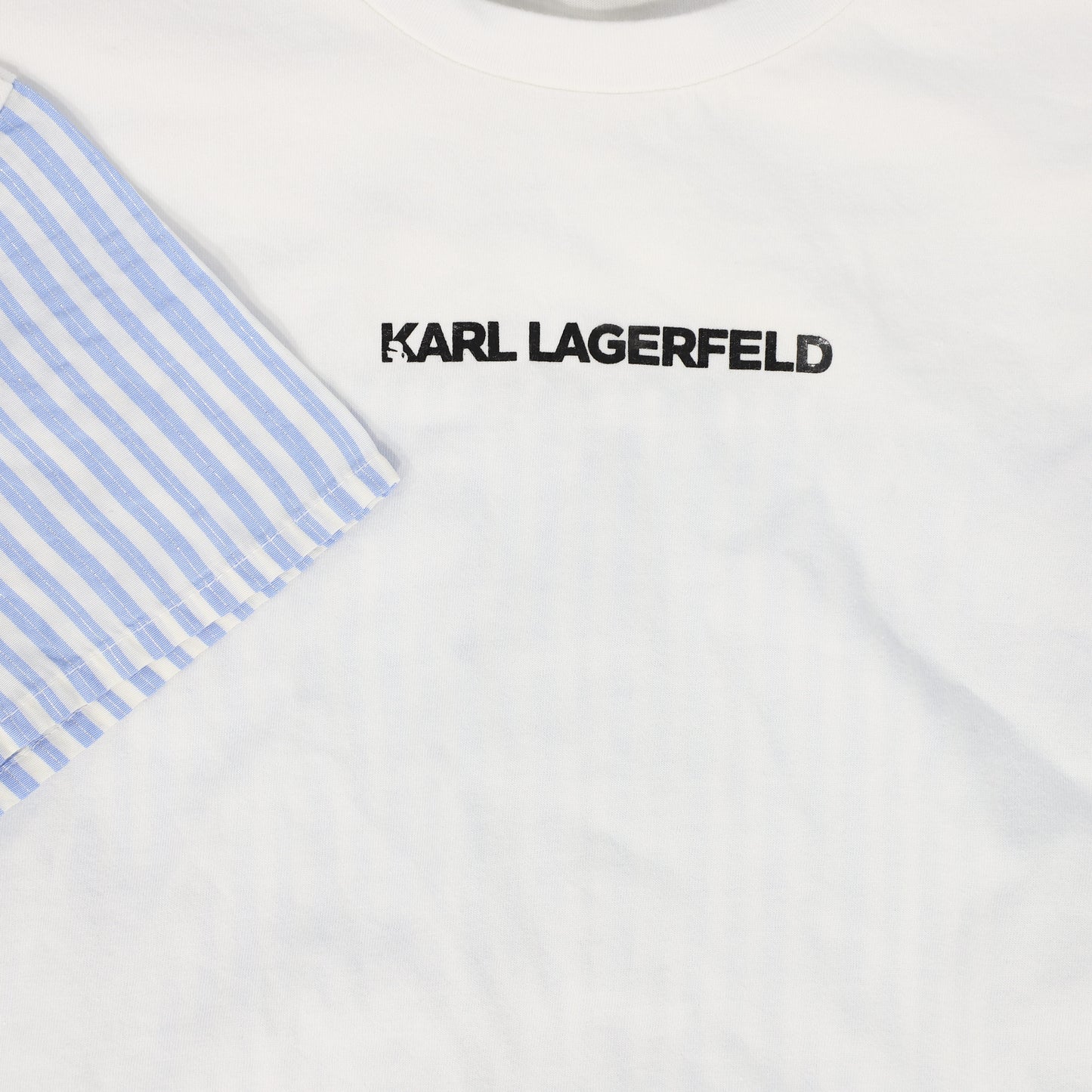 KARL LAGERFELD WHITE/BLUE STRIPED LOGO TSHIRT BLOUSE