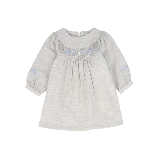 PATACHOU LIGHT GREY EMBROIDERED SMOCK DRESS