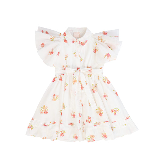 PETITE AMALIE WHITE/PINK ROSE PRINT COLLAR DRESS