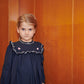 COPENHAGEN COLOR NAVY EMBROIDERED BIB DRESS
