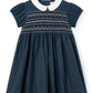 COPENHAGEN COLOR NAVY EMBROIDERED SMOCKED PETER PAN COLLAR DRESS