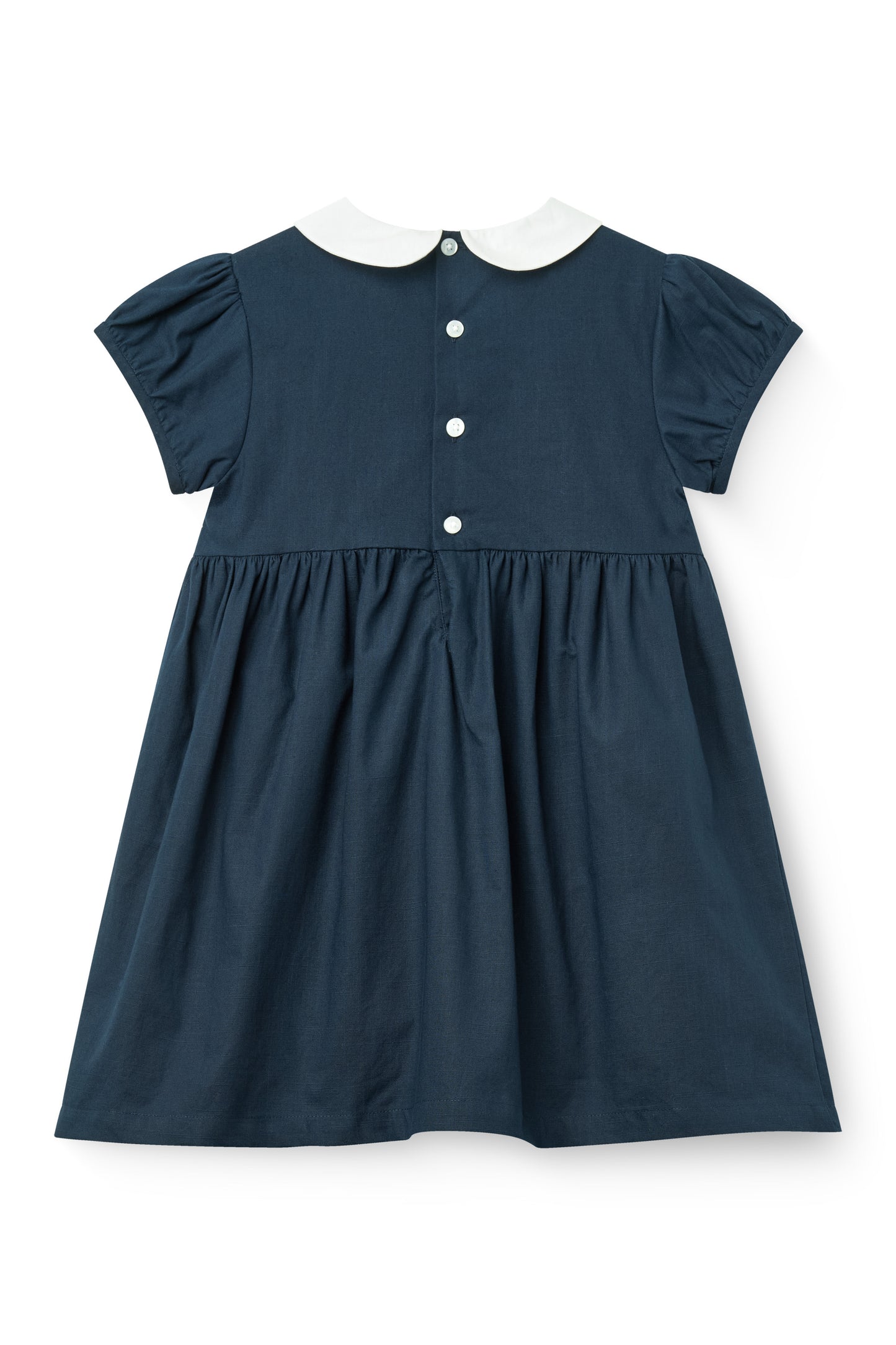COPENHAGEN COLOR NAVY EMBROIDERED SMOCKED PETER PAN COLLAR DRESS