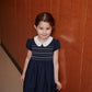COPENHAGEN COLOR NAVY EMBROIDERED SMOCKED PETER PAN COLLAR DRESS