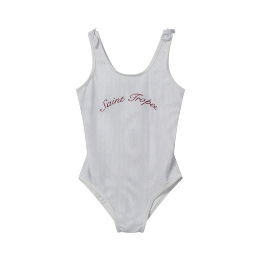 COCO BLANC STRIPE EMBROIDERED SWIMSUIT