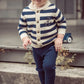COCO BLANC NAVY/CREAM SHAWL COLLAR SWEATER