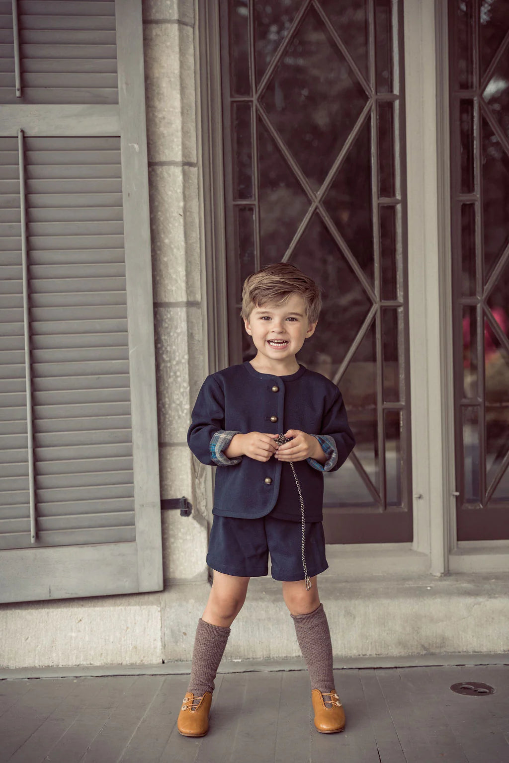 COCO BLANC NAVY SUSUPENDER SHORTS