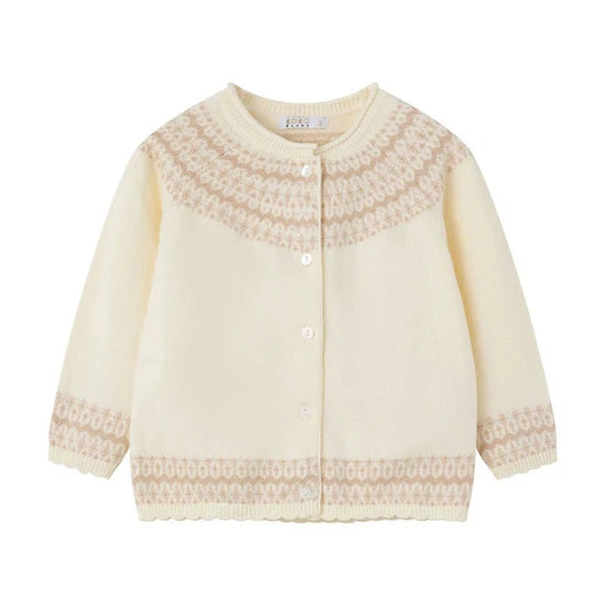COCO BLANC CREAM EMBROIDERED SCALLOP TRIM CARDIGAN