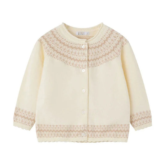 COCO BLANC CREAM EMBROIDERED SCALLOP TRIM CARDIGAN