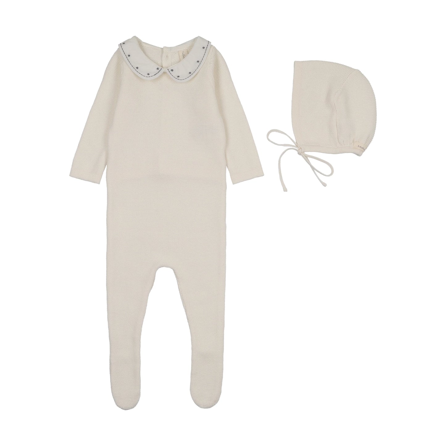 LILETTE CREAM/BLUE EMBROIDERED KNIT COLLAR FOOTIE SET