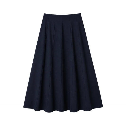 COCO BLANC NAVY PANELED MIDI SKIRT