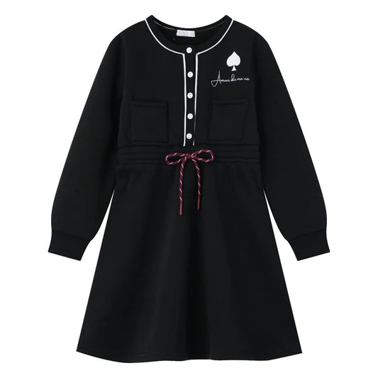 COCO BLANC BLACK/WHITE TRIM DRAWSTRING SWEATSHIRT DRESS