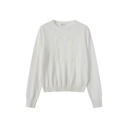 COCO BLANC IVORY FLORAL EMBOSSED SWEATER