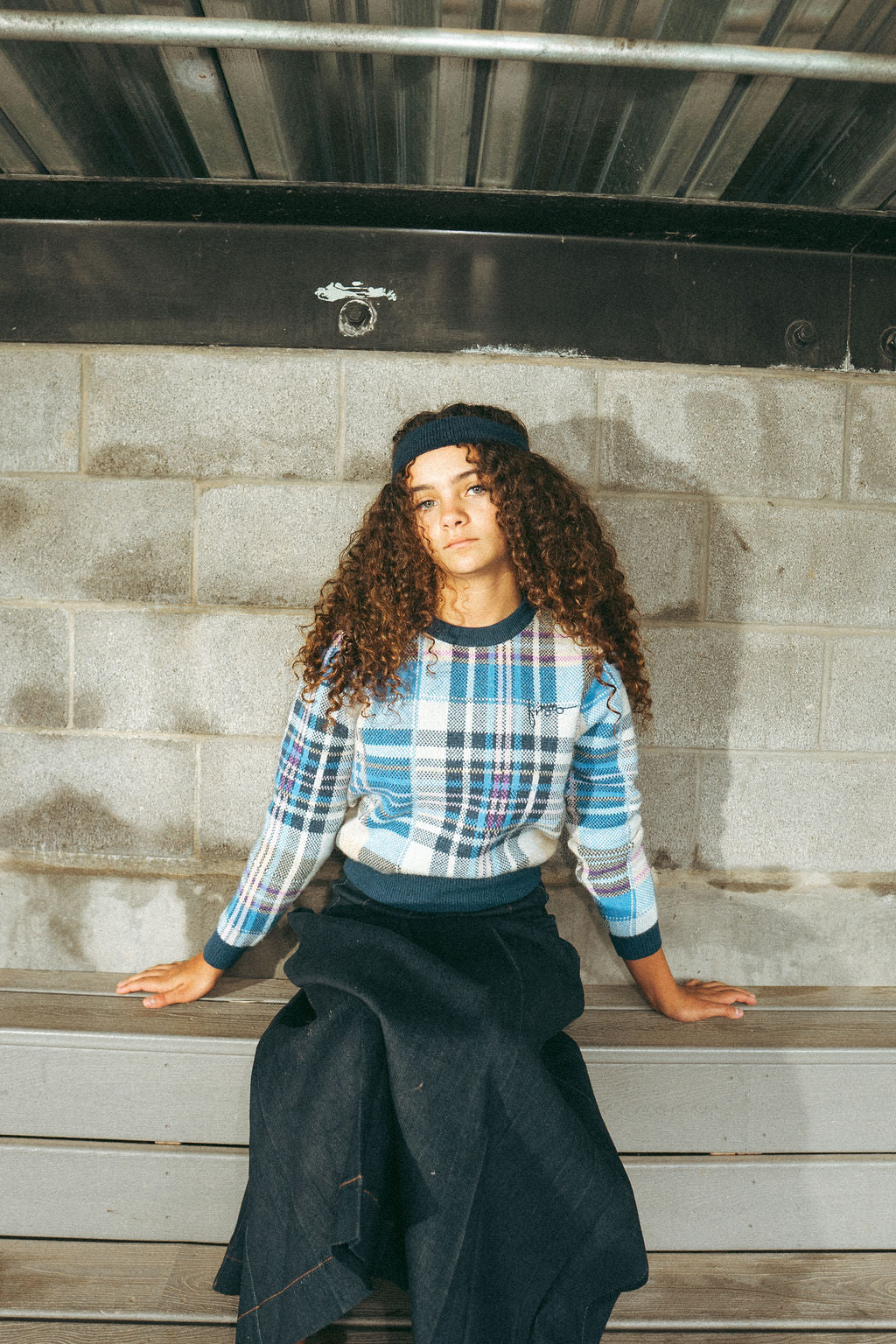 FROO STYLE ROYAL BLUE PLAID KNIT SWEATER