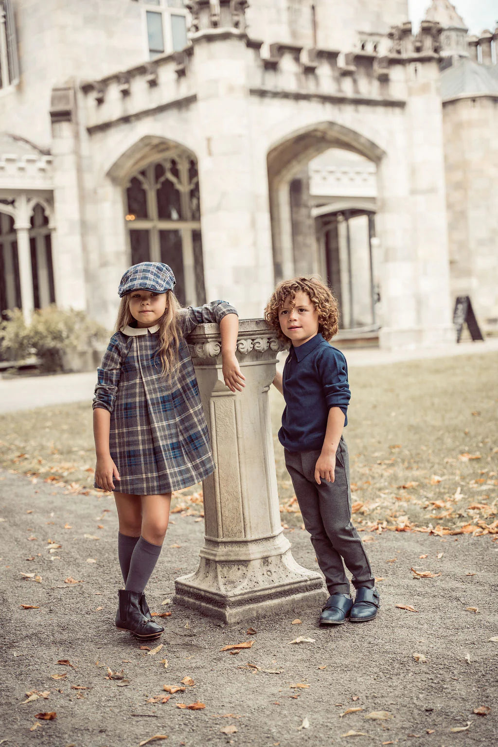 COCO BLANC GREY/BLUE PLAID COLLAR DRESS