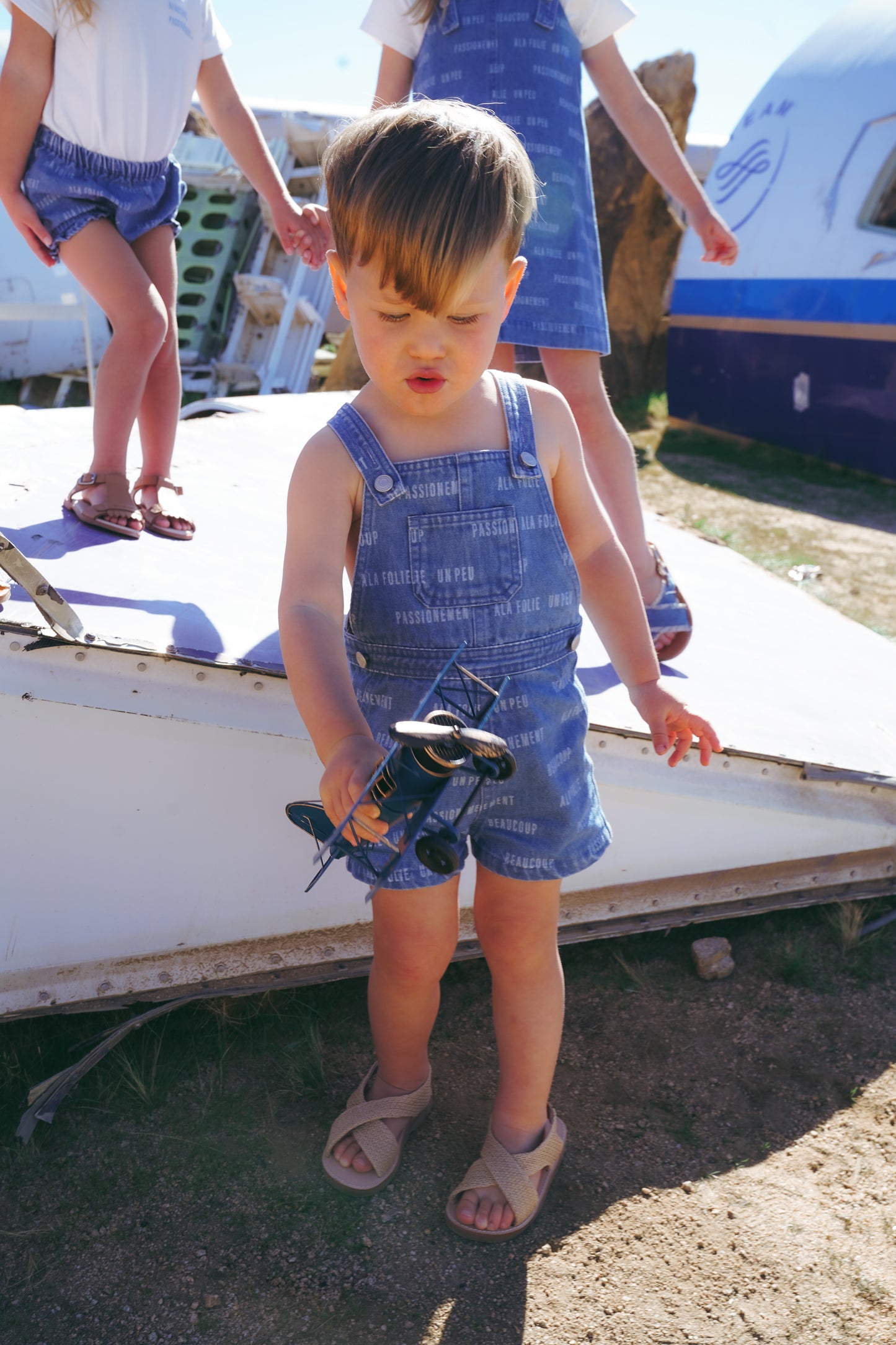 COCO BLANC BLUE DENIM WORDED ROMPER