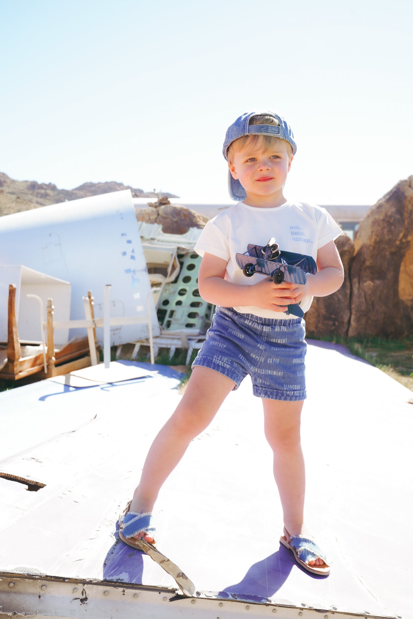 COCO BLANC BLUE DENIM WORDED SHORTS