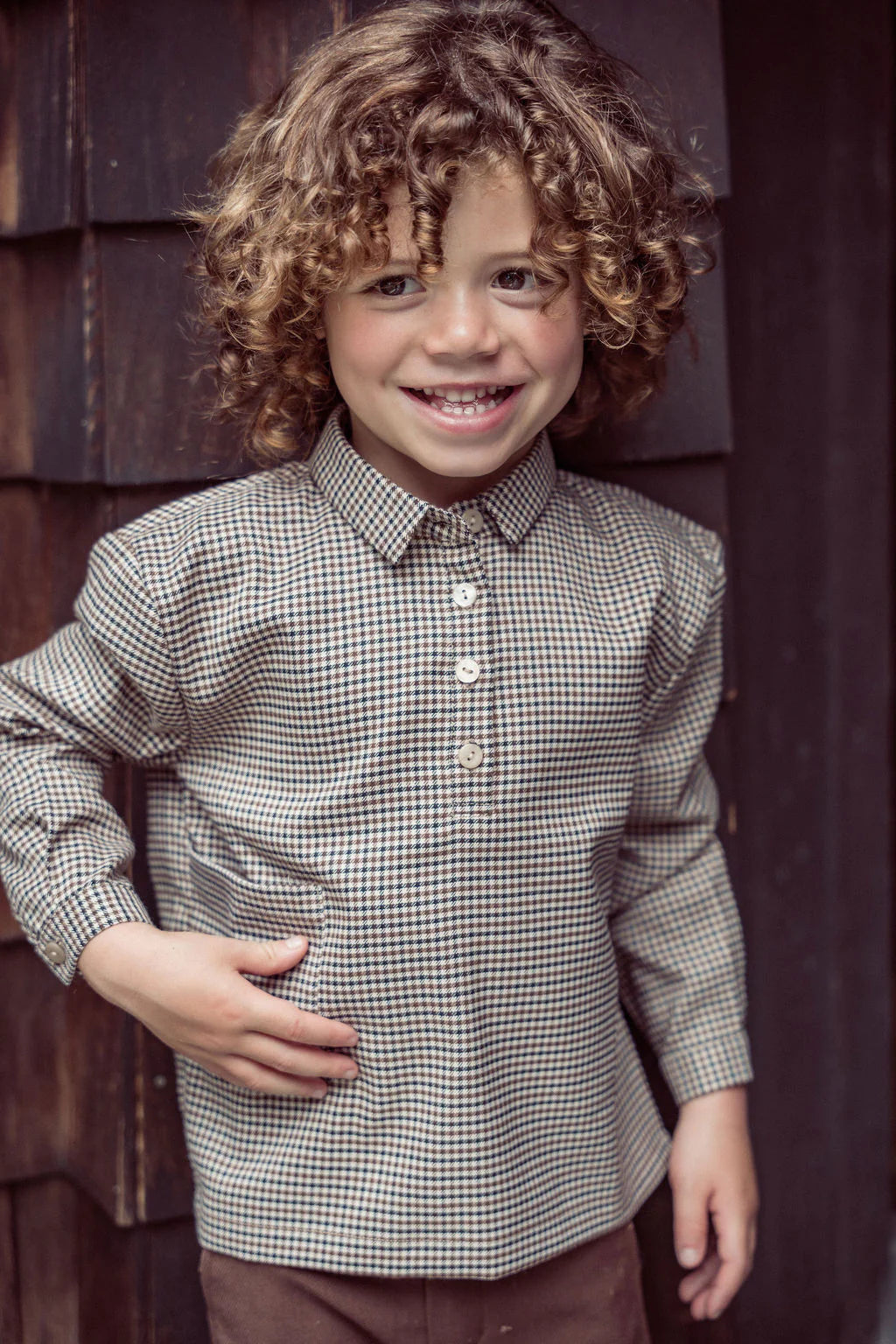 COCO BLANC BROWN HOUNDSTOOTH COLLAR SHIRT
