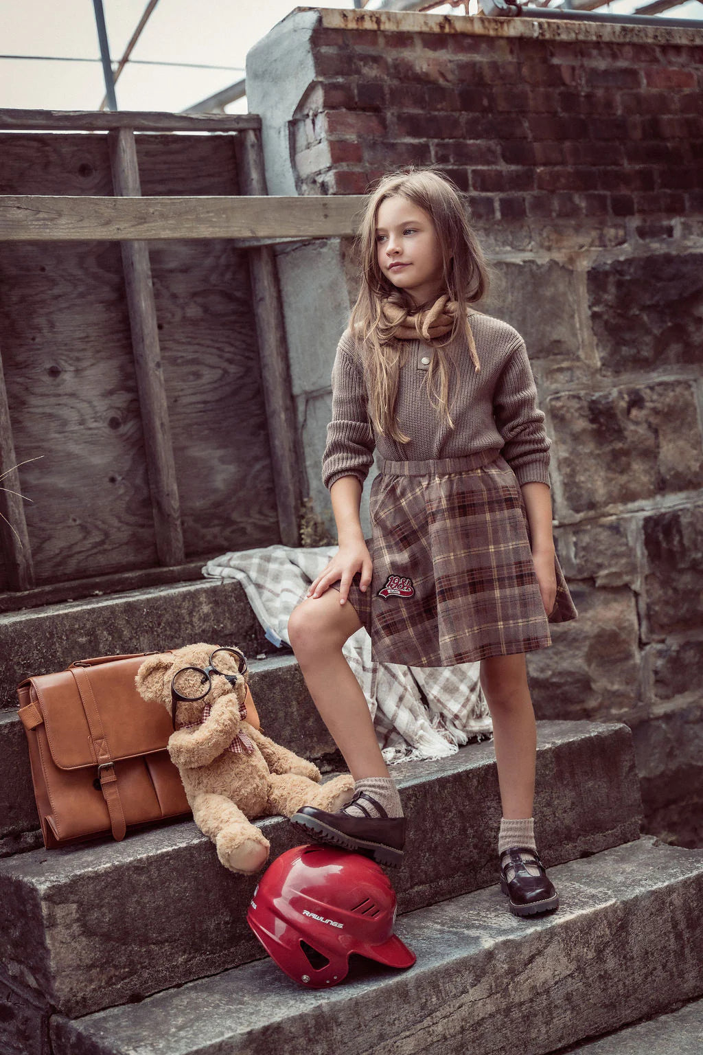 COCO BLANC TAUPE GRAPHIC PLAID SKIRT
