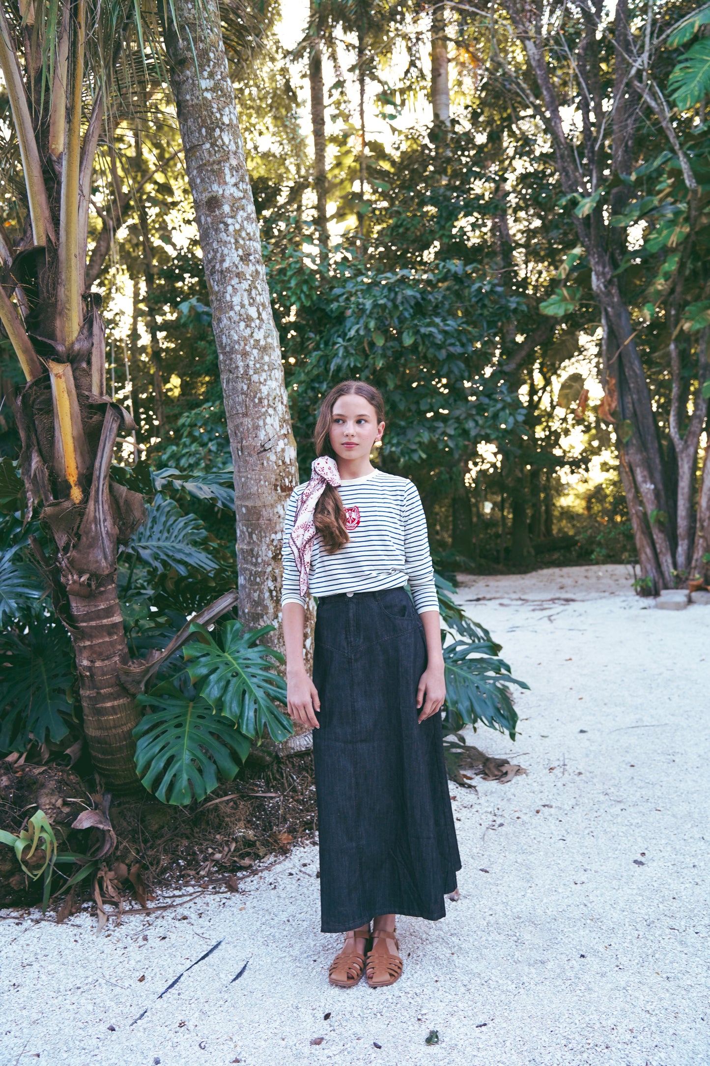 COCO BLANC BLACK DENIM DROP WAIST MIDI SKIRT